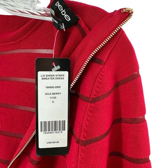 NEW Bebe Goji Berry Red Sheer Stripe Sweater Dress Sheath Bodycon Size Small - Picture 10 of 10